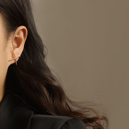 簡約金屬X耳環 - 925純銀針