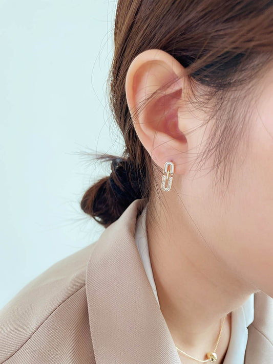 雙U鑲鑽耳環 - 925純銀針