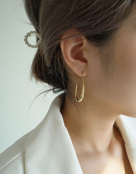 簡約金屬水滴耳環 - 925純銀針