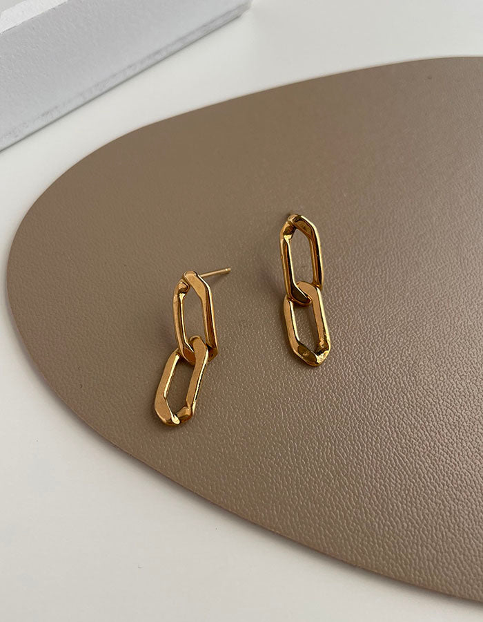 簡約鎖鏈耳環 - 短款 - 925純銀針