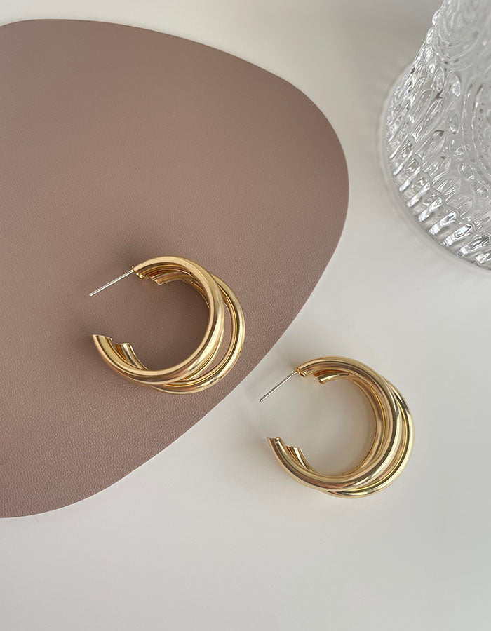 金屬多層次耳環 - 925純銀針