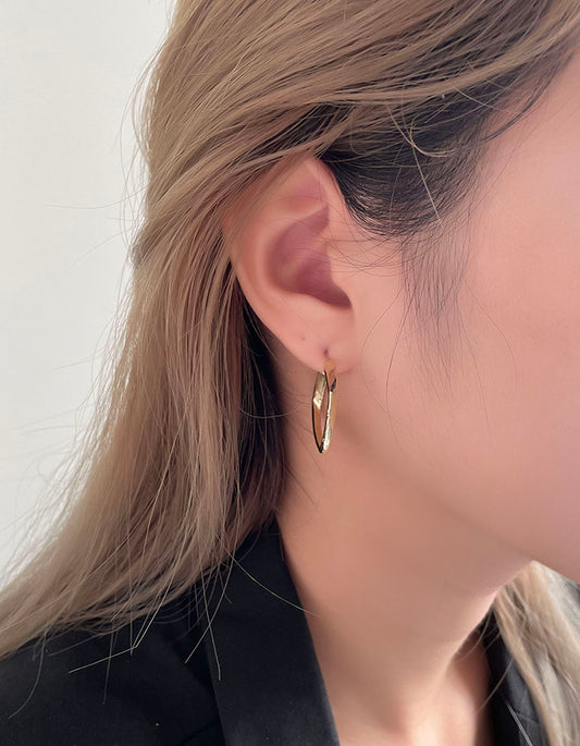 方形金屬耳環 - 銀針