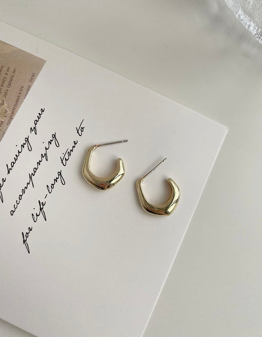 多角形C型耳環 - 925純銀針