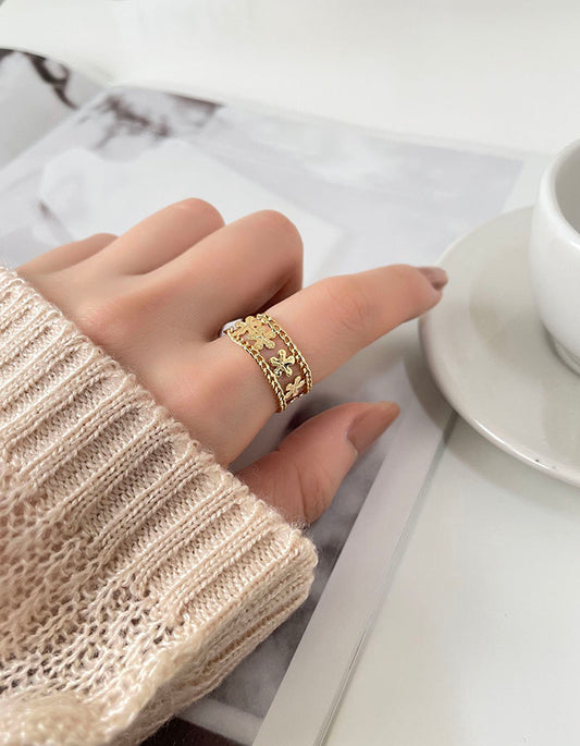 復古鏤空花朵戒指