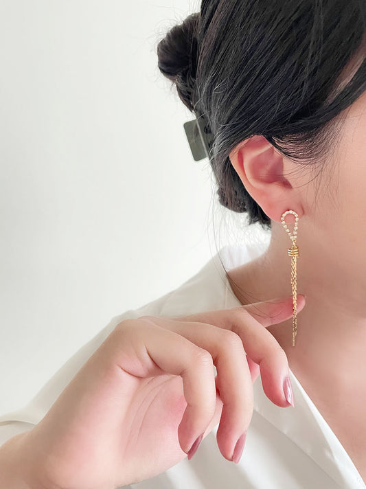 水鑽圓環流蘇垂墜耳環 - 925純銀針