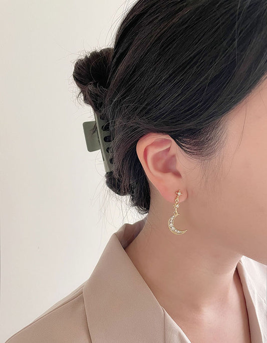 閃耀星星月亮鑲鑽耳環