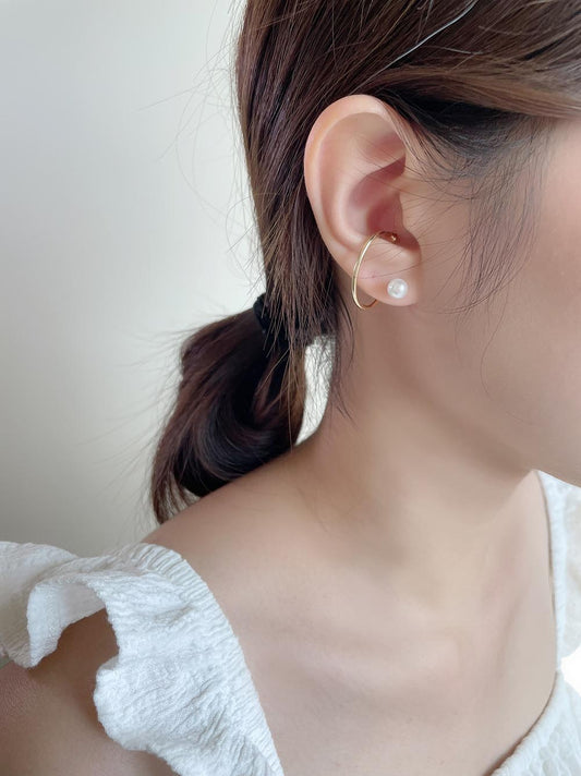 簡約感珍珠耳環 - 925純銀針