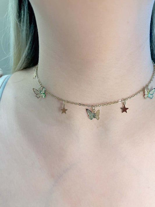 夢幻蝴蝶飛舞鎖骨鍊項鍊