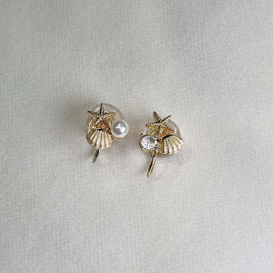 海洋風貝殼珍珠耳夾