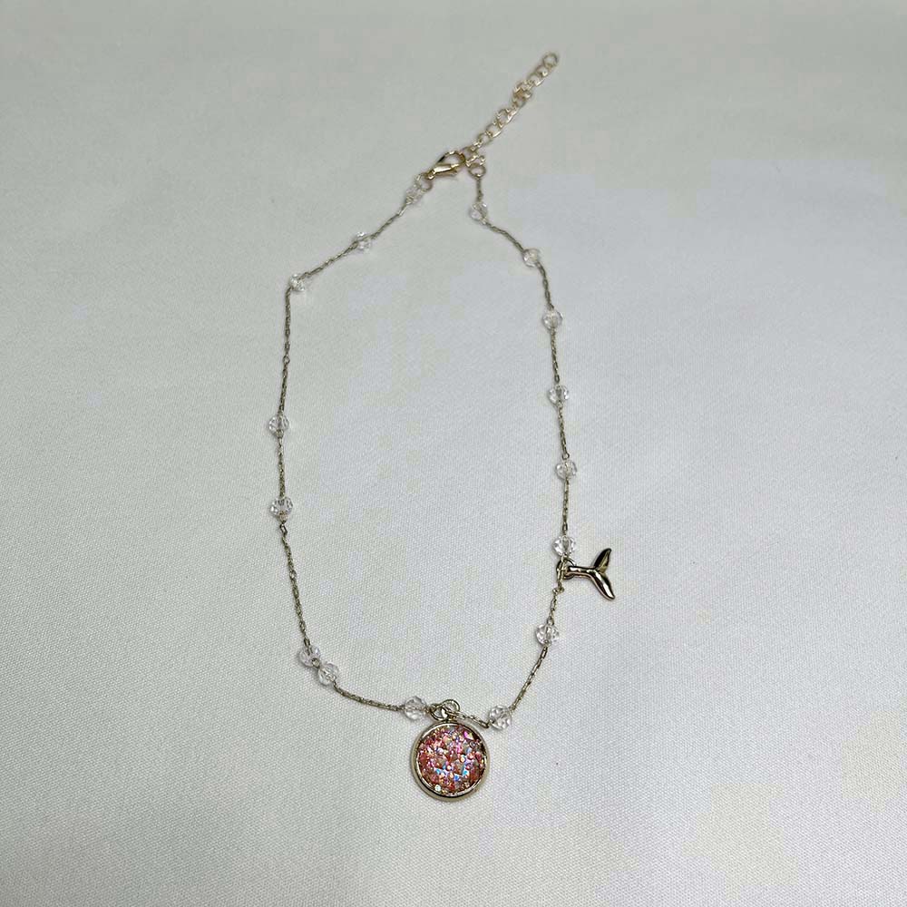 人魚光玻璃碎鑽鯨魚尾鎖骨鍊項鍊