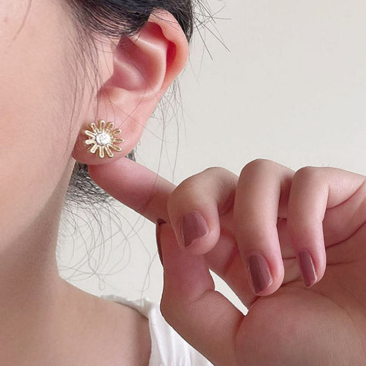 霧金小花耳環 - 925純銀針