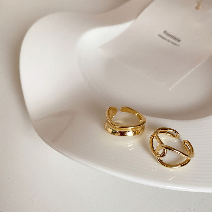 現代藝術線條鏤空可調戒指組