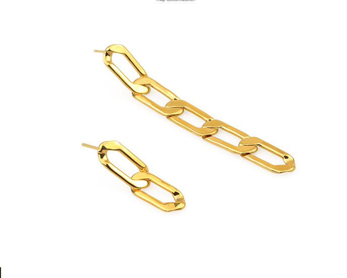 簡約鎖鏈耳環 - 長款 - 925純銀針