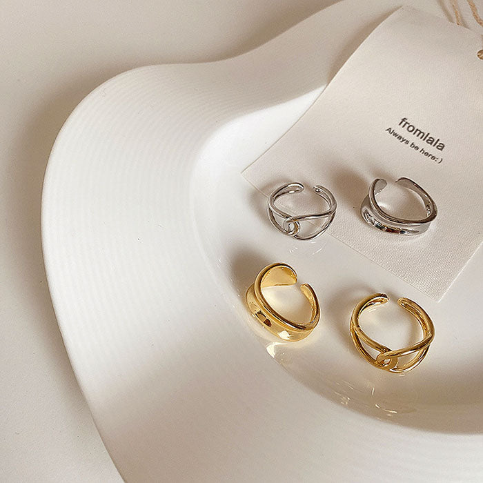 現代藝術線條鏤空可調戒指組