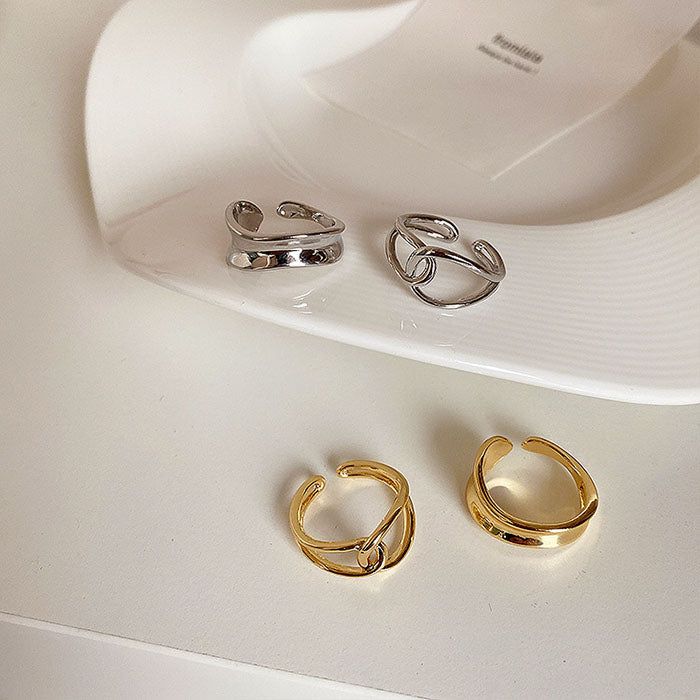 現代藝術線條鏤空可調戒指組