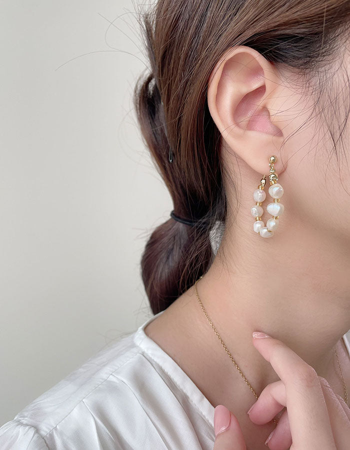 珍珠環形耳環 - 925純銀針