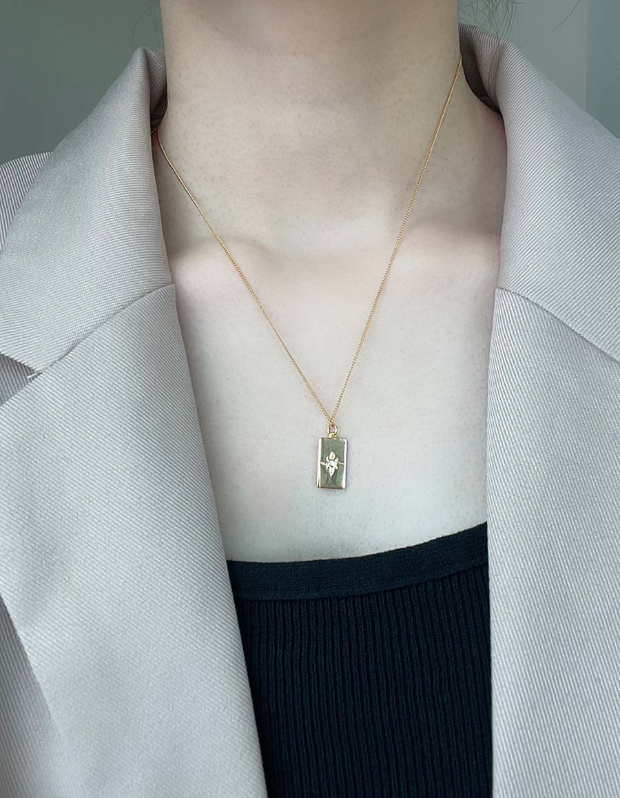 簡約星芒鑲鑽吊牌項鍊