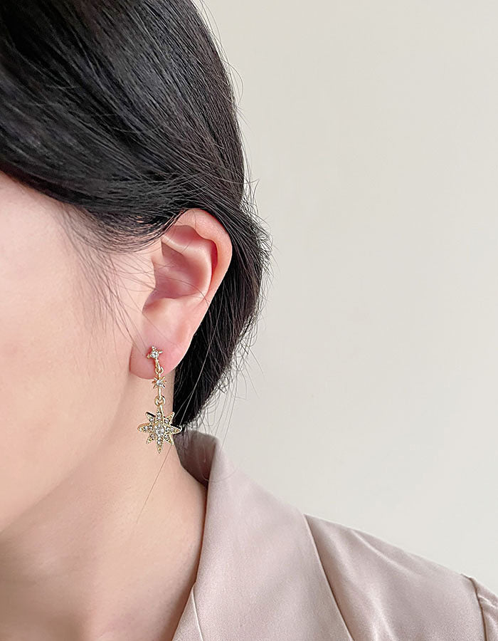 閃耀星星月亮鑲鑽耳環