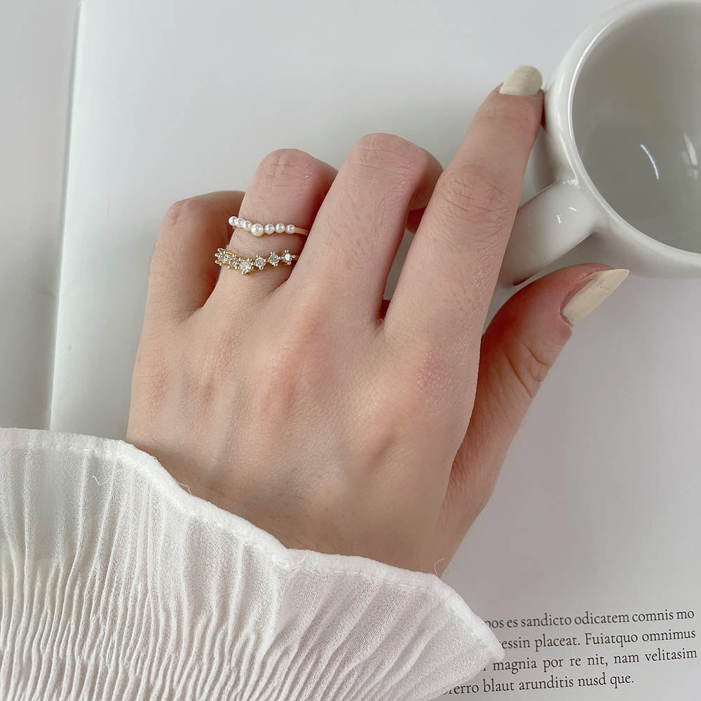 珍珠排鑽戒指組