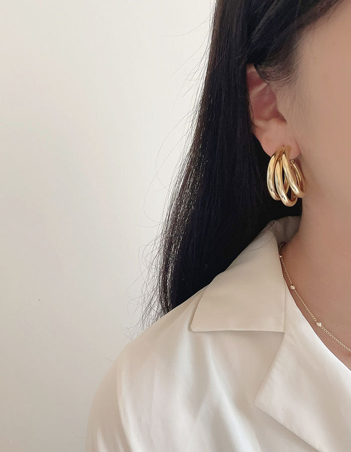 金屬多層次耳環 - 925純銀針