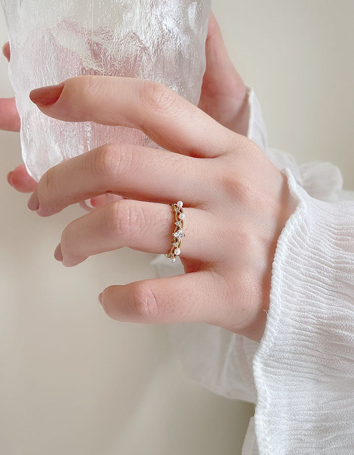 輕奢水鑽珍珠戒指
