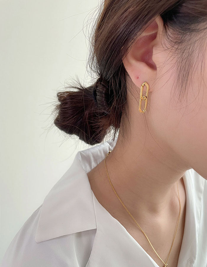 簡約鎖鏈耳環 - 短款 - 925純銀針