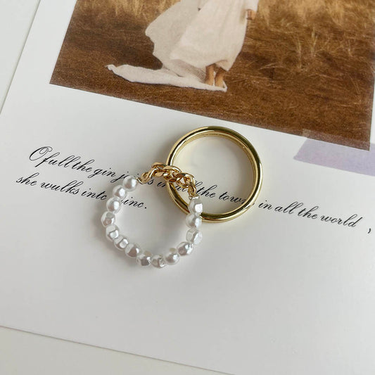 珍珠簡約戒指兩件組