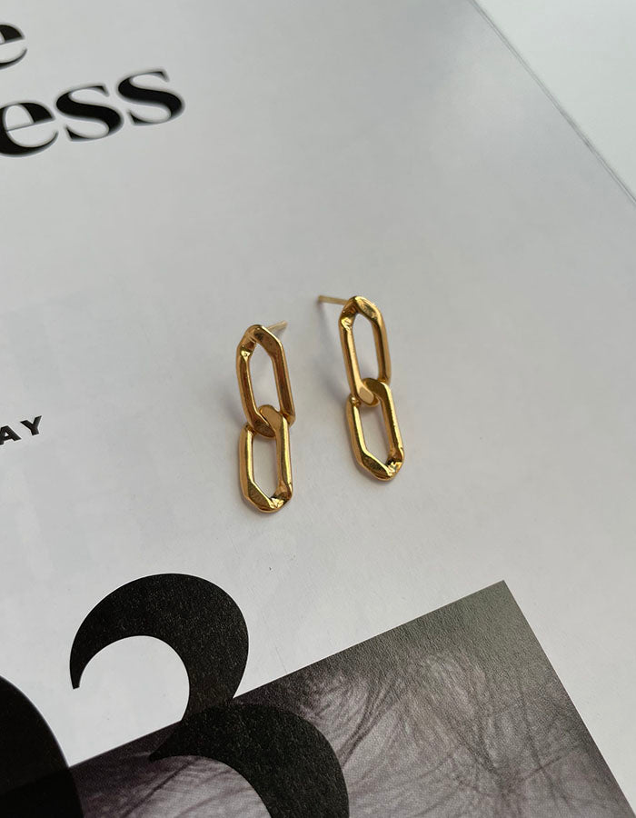 簡約鎖鏈耳環 - 短款 - 925純銀針