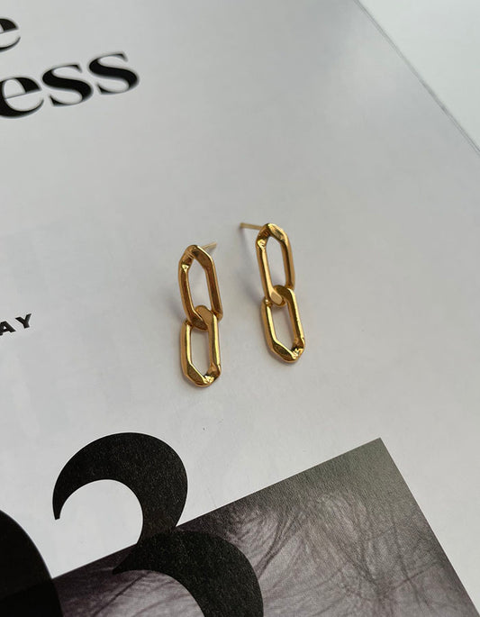 簡約鎖鏈耳環 - 短款 - 925純銀針