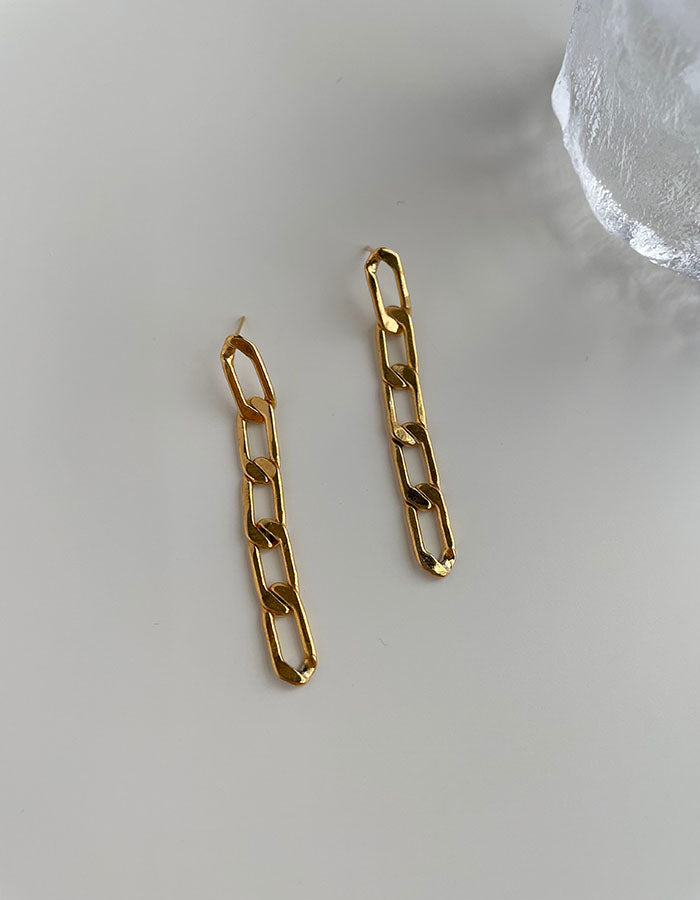 簡約鎖鏈耳環 - 長款 - 925純銀針