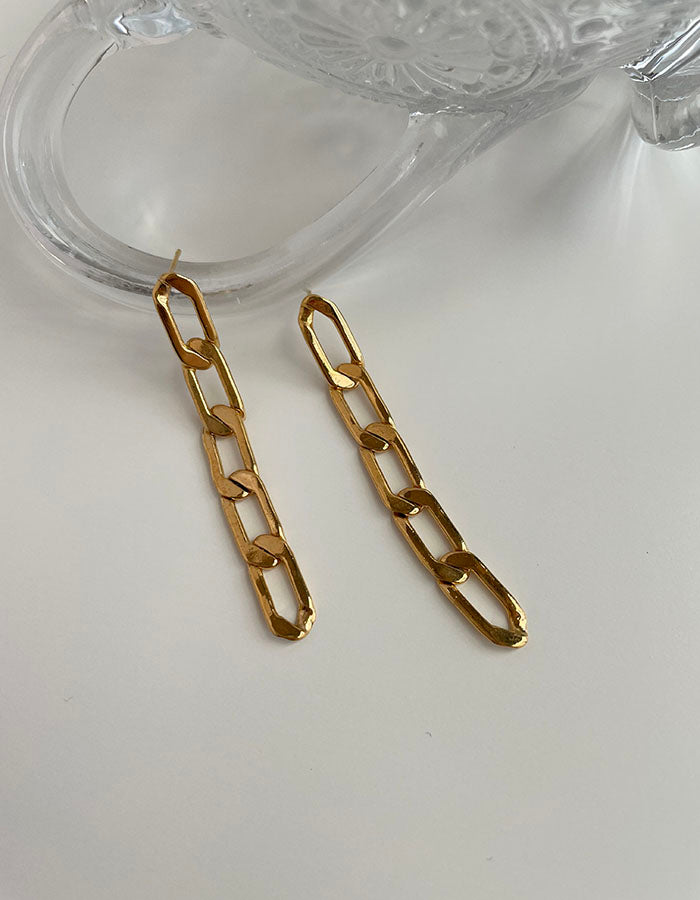 簡約鎖鏈耳環 - 長款 - 925純銀針