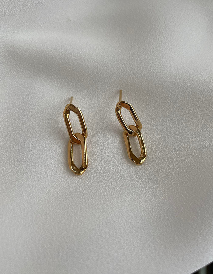 簡約鎖鏈耳環 - 短款 - 925純銀針