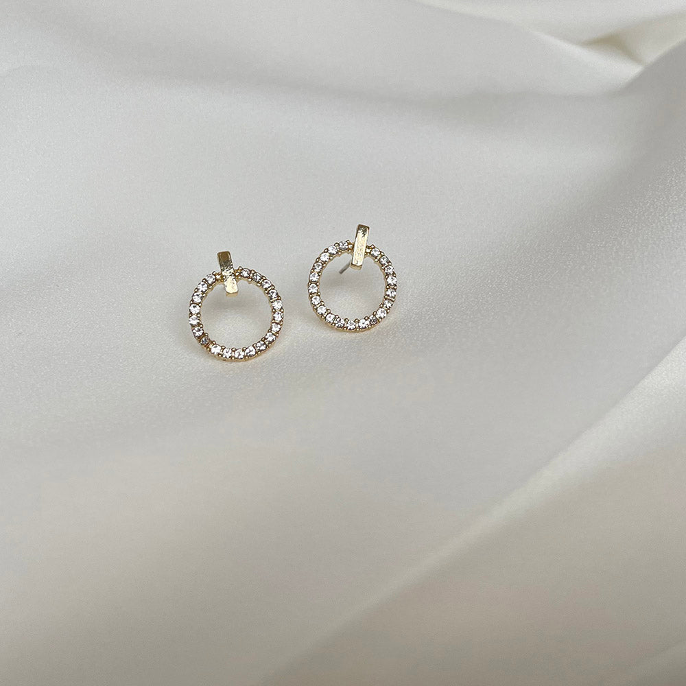 甜美圓圈鑲鑽耳環