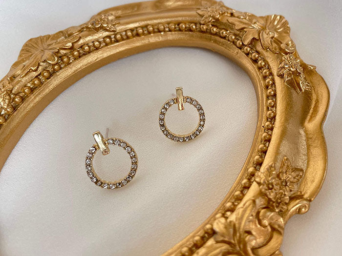 甜美圓圈鑲鑽耳環