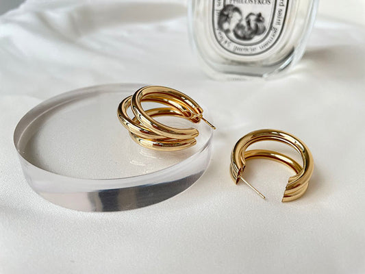 金屬多層次耳環 - 925純銀針