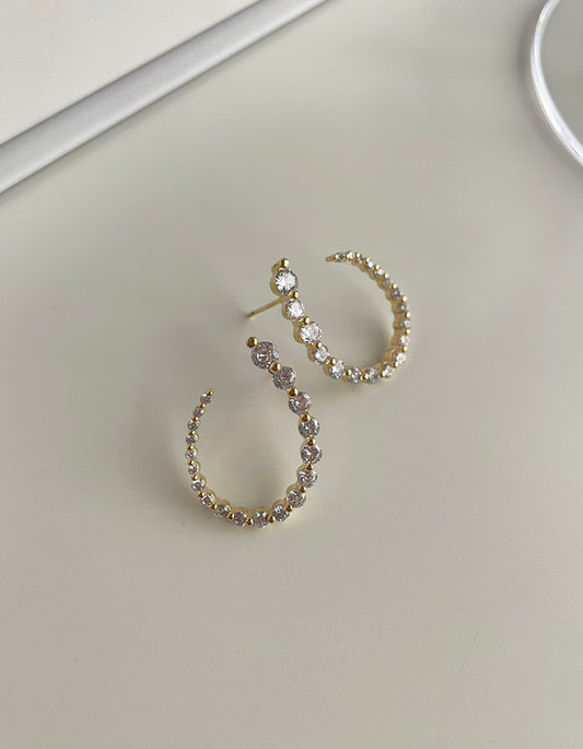 漸變設計感鋯石耳環 - 925純銀針