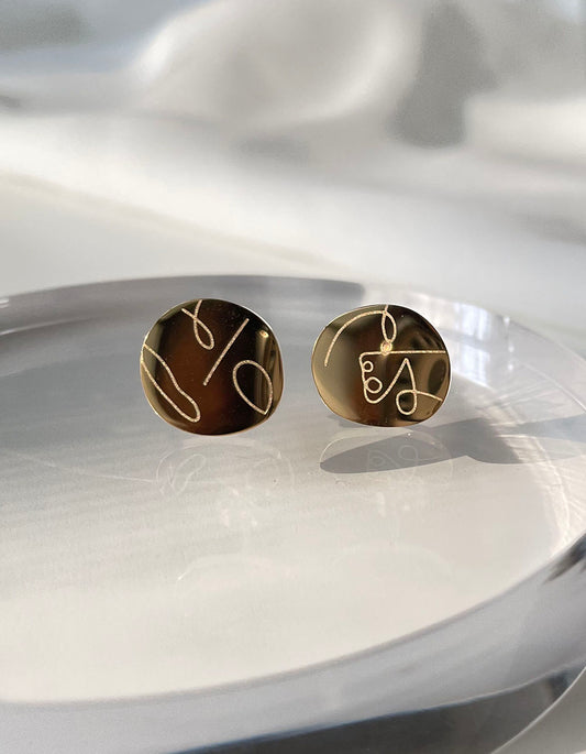 冷淡風抽象藝術人臉耳環 - 925純銀針