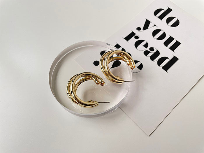 金屬多層次耳環 - 925純銀針