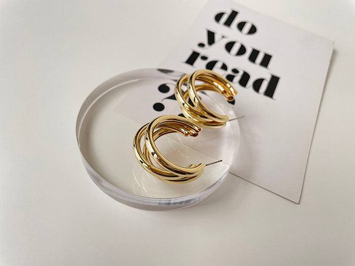 金屬多層次耳環 - 925純銀針