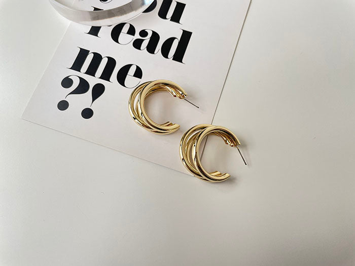 金屬多層次耳環 - 925純銀針