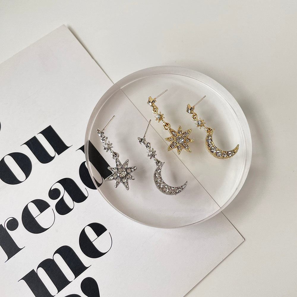 閃耀星星月亮鑲鑽耳環