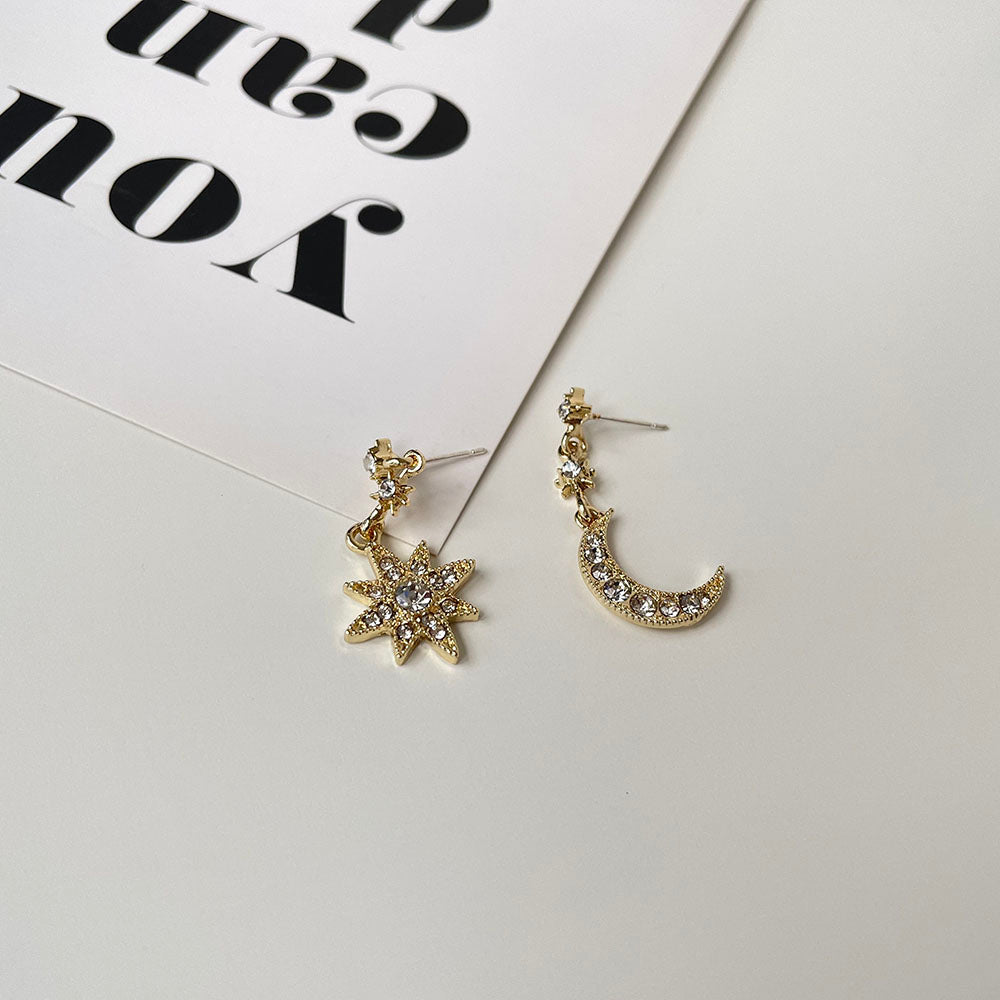 閃耀星星月亮鑲鑽耳環