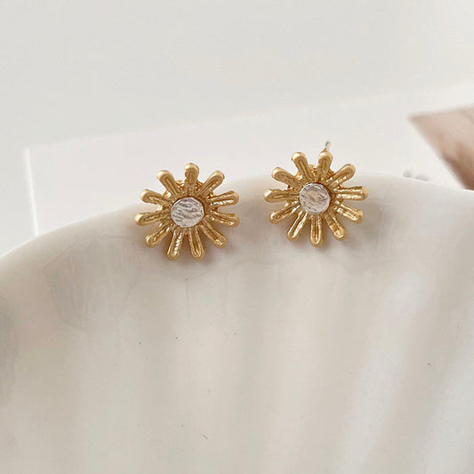 霧金小花耳環 - 925純銀針
