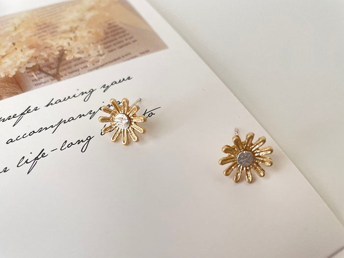 霧金小花耳環 - 925純銀針