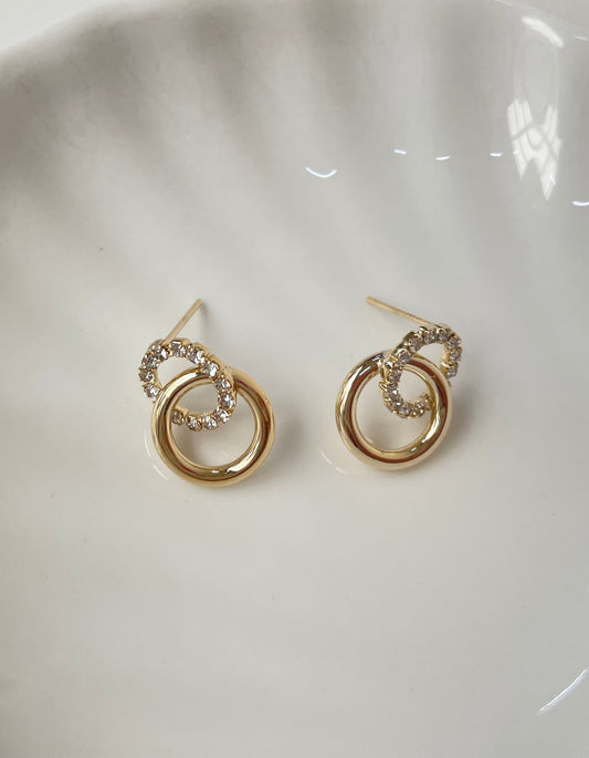 氣質雙圓圈水鑽耳環