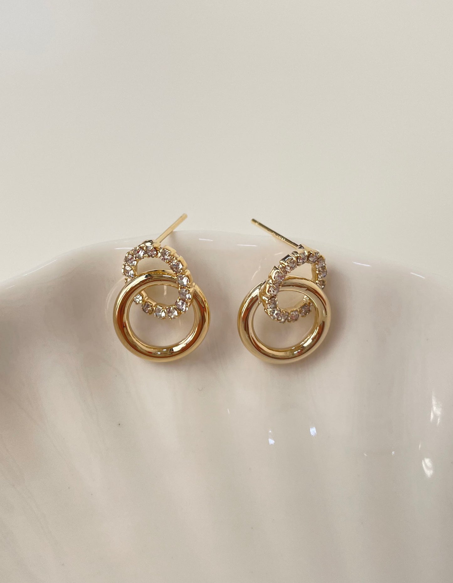 氣質雙圓圈水鑽耳環