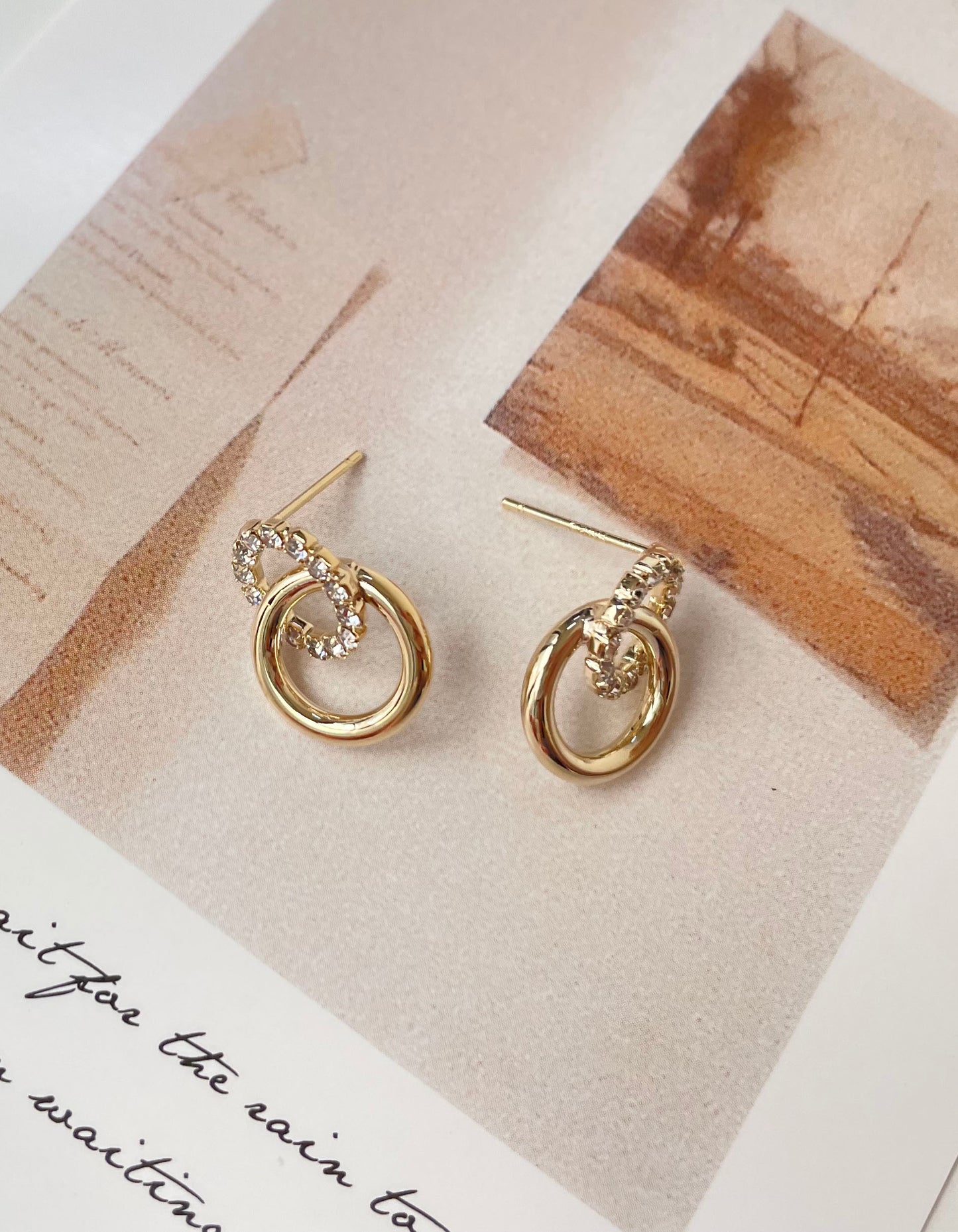 氣質雙圓圈水鑽耳環