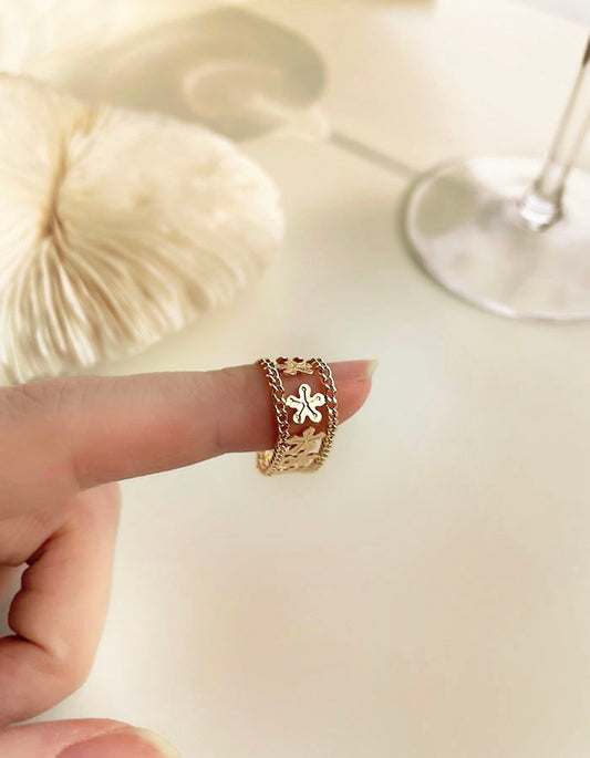 復古鏤空花朵戒指