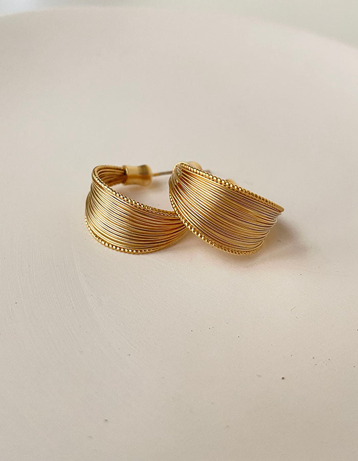 線條感環形耳環 - 925純銀針