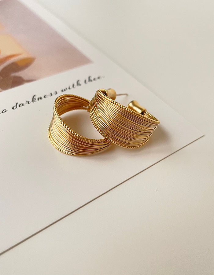 線條感環形耳環 - 925純銀針